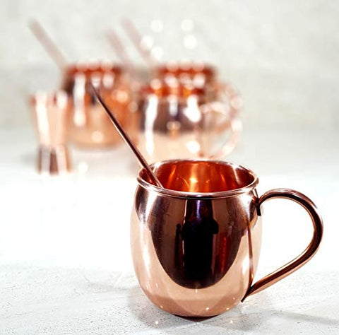 Copper Studio Moscow Mule Copper Mugs   Set Of 4 100% Handcrafted   Food Safe Pure Solid Copper Mugs With Copper Straws And Jigger!