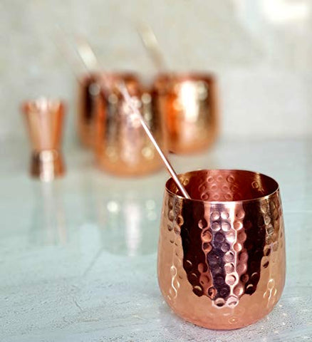 Copper Studio Moscow Mule Copper Mugs   Set Of 4 100% Handcrafted   Food Safe Pure Solid Copper Mugs With Copper Straws And Jigger!